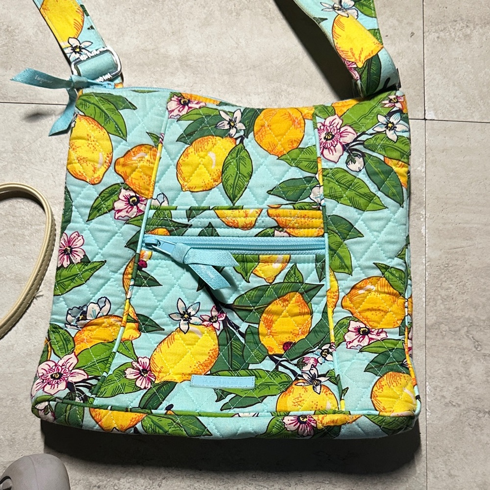 Floral Lemon Print Quilted Shoulder Bag